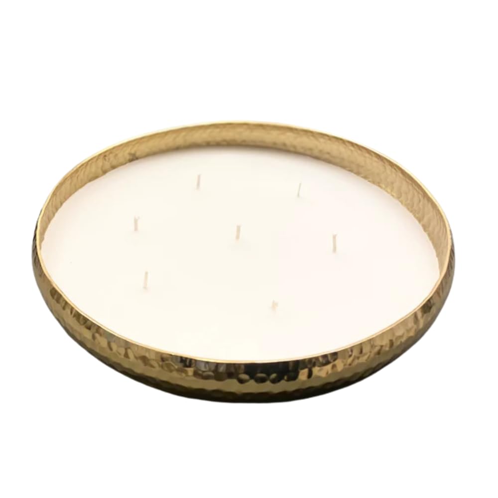 Marco Paul Large Scented Candle Bowl 7 Wick Gold Vanilla 25cm Candle Dish Hammered Tone Long Lasting Home Fragrance Luxury Soy Wax Christmas Home Decoration Dining Table Centrepiece