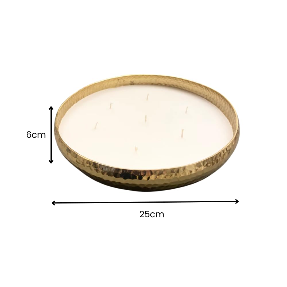 Marco Paul Large Scented Candle Bowl 7 Wick Gold Vanilla 25cm Candle Dish Hammered Tone Long Lasting Home Fragrance Luxury Soy Wax Christmas Home Decoration Dining Table Centrepiece