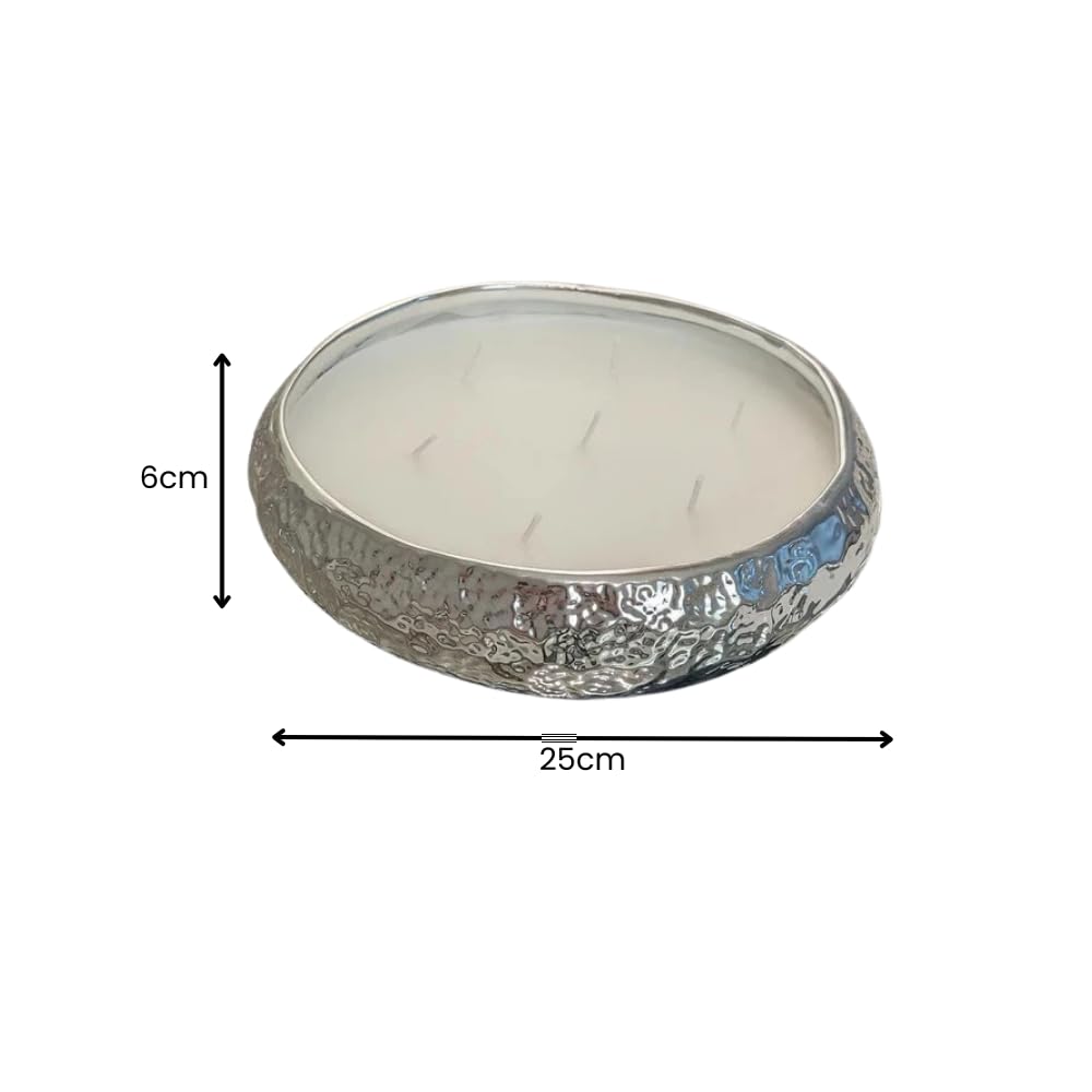 Marco Paul Large Vanilla Scented Candle Bowl - 7 Wick Silver Candle Dish Hammered Tone Home Decoration - Home Fragrance Luxury Soy Wax Christmas Gifts Long Lasting Dining Table Centrepiece
