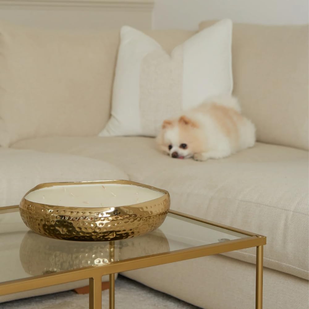 Marco Paul Large Scented Candle Bowl 7 Wick Gold Vanilla 25cm Candle Dish Hammered Tone Long Lasting Home Fragrance Luxury Soy Wax Christmas Home Decoration Dining Table Centrepiece