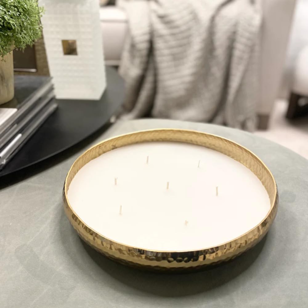 Marco Paul Large Scented Candle Bowl 7 Wick Gold Vanilla 25cm Candle Dish Hammered Tone Long Lasting Home Fragrance Luxury Soy Wax Christmas Home Decoration Dining Table Centrepiece