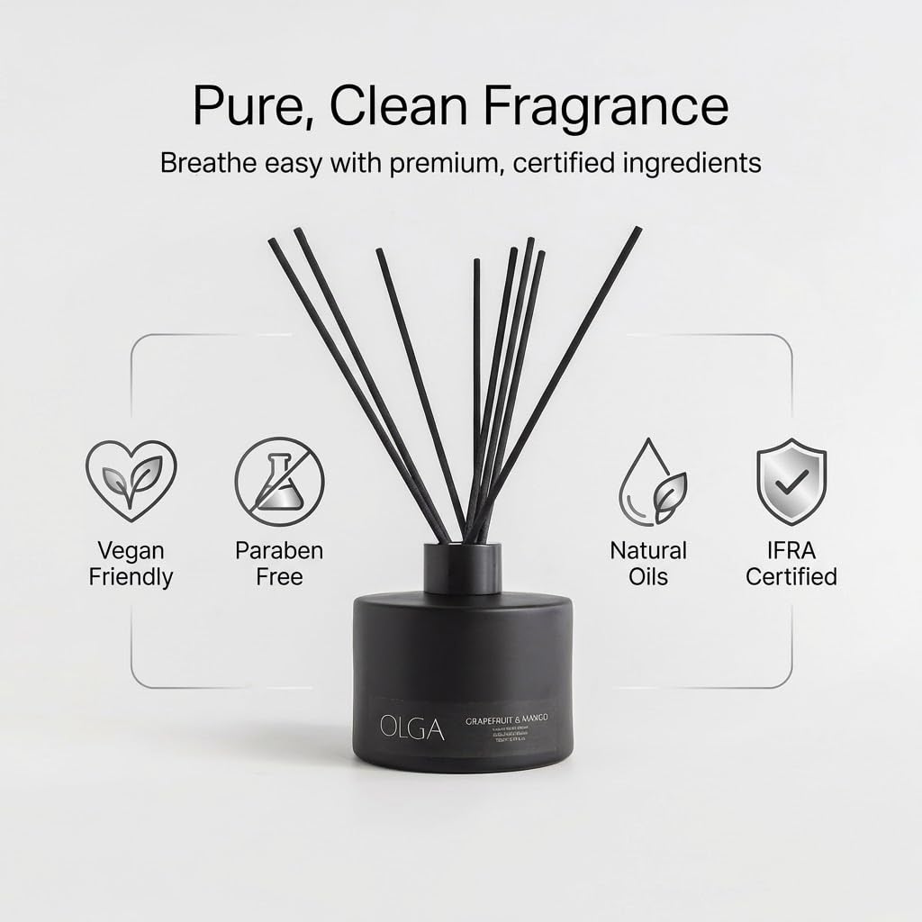 OLGA Reed Diffuser – 180ml Grapefruit & Mango Reed Diffusers for Home