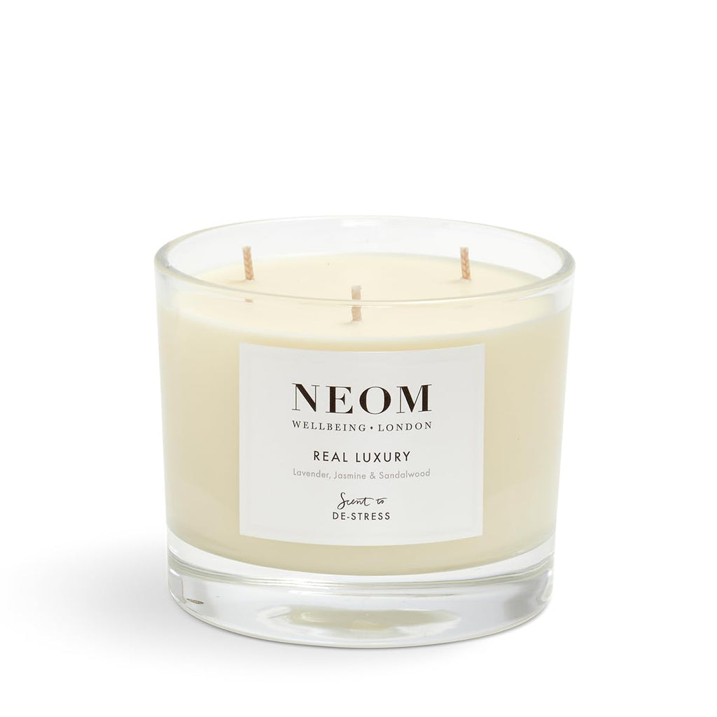 NEOM- Real Luxury Scented Candle, 3 Wick | Lavender, Jasmine & Sandalwood | Essential Oil Aromatherapy Candle | Scent to De-Stress