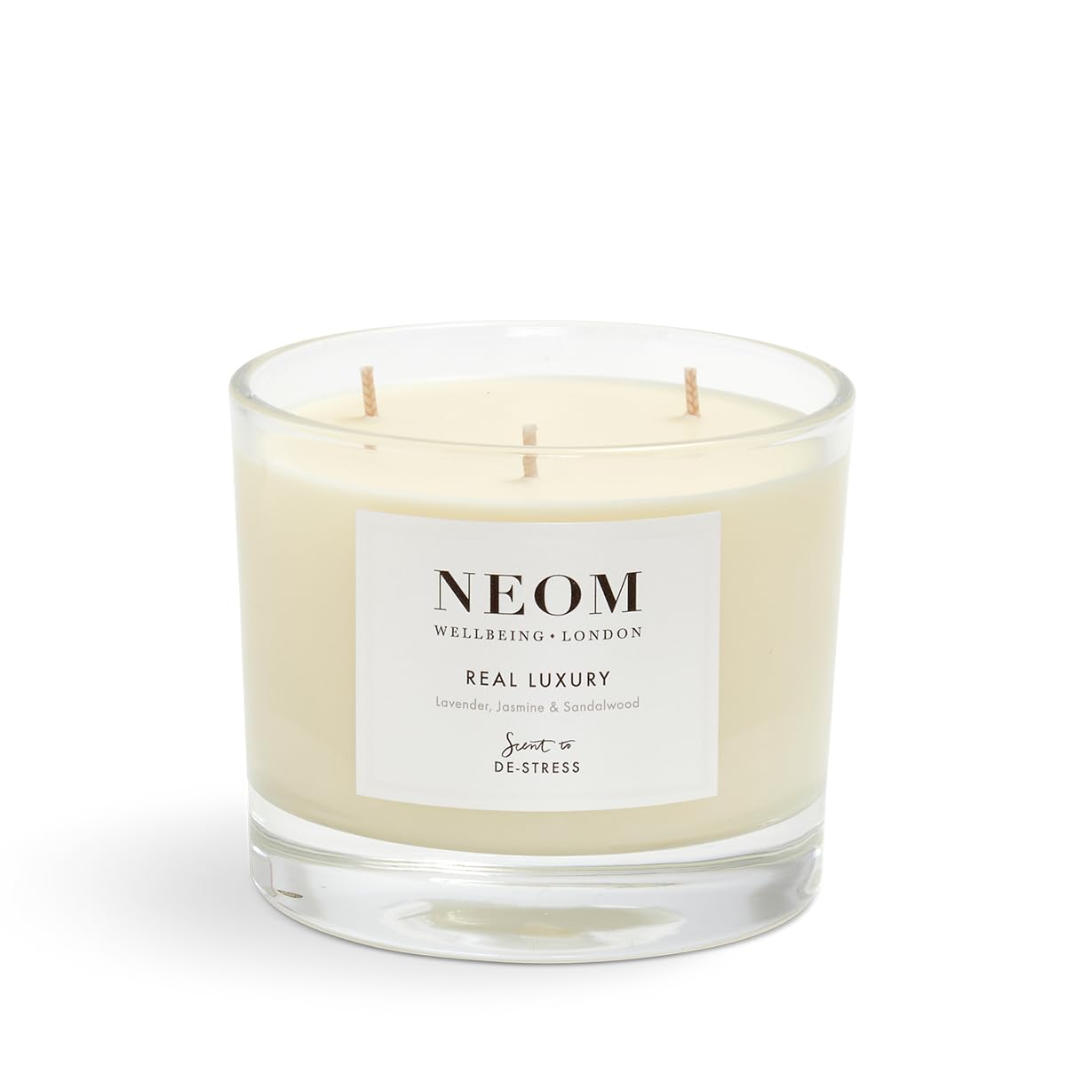 NEOM- Real Luxury Scented Candle, 3 Wick | Lavender, Jasmine & Sandalwood | Essential Oil Aromatherapy Candle | Scent to De-Stress