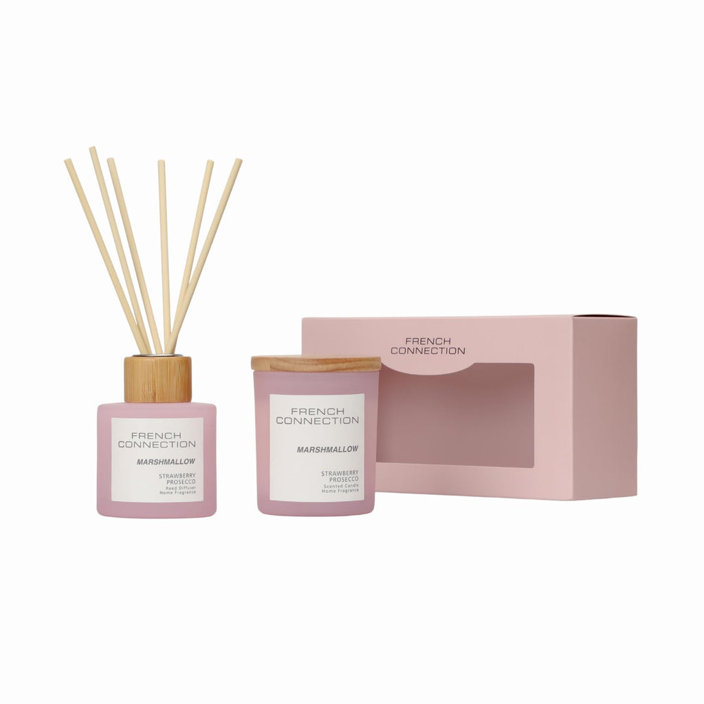 French Connection Pastel Range Strawberry Prosecco 130G Candle and 100ML Reed Diffuser Gift Set