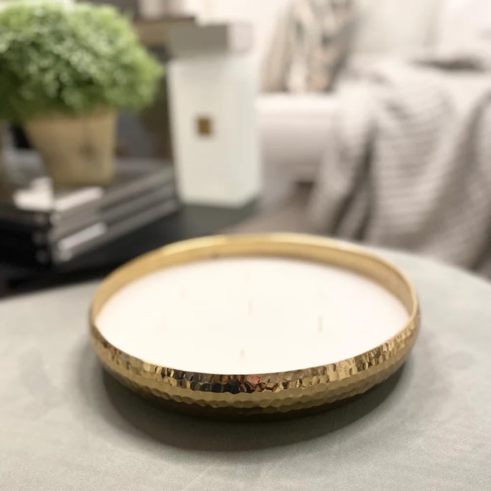 Marco Paul Large Scented Candle Bowl 7 Wick Gold Vanilla 25cm Candle Dish Hammered Tone Long Lasting Home Fragrance Luxury Soy Wax Christmas Home Decoration Dining Table Centrepiece