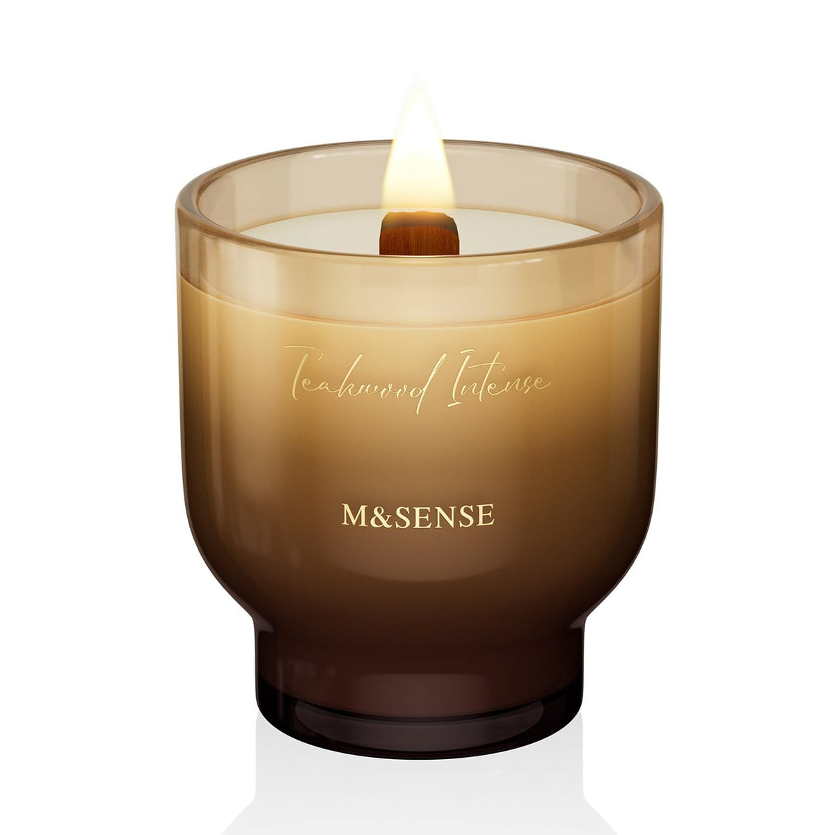 M&SENSE Teakwood Intense Scented Candle with Crackling Wick, 270g, 60 Hour Burn Time for Women
