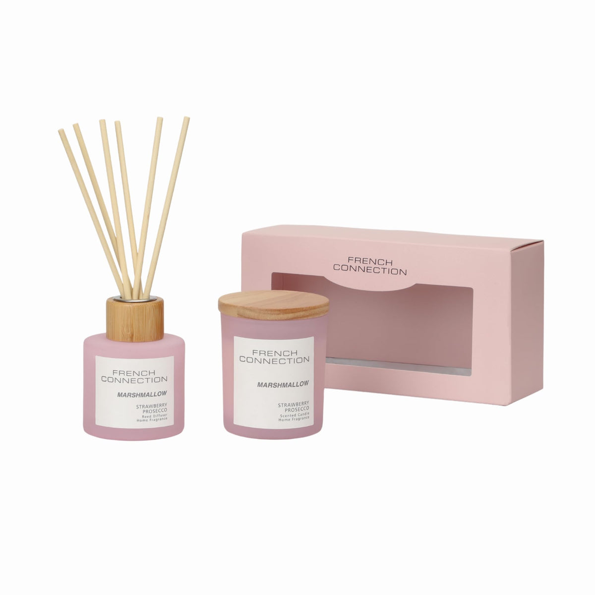 French Connection Pastel Range Strawberry Prosecco 130G Candle and 100ML Reed Diffuser Gift Set
