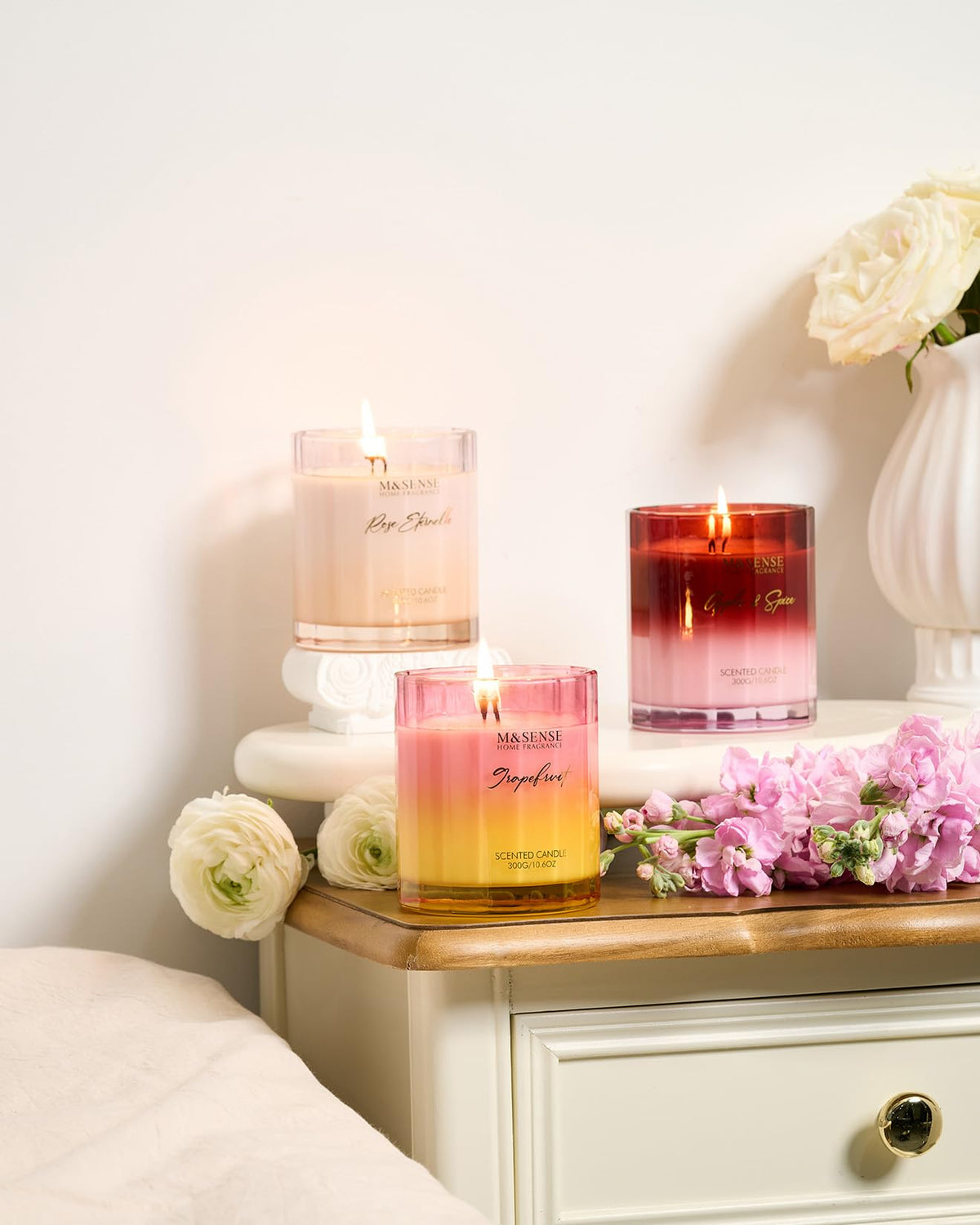 M&SENSE Rose Eternelle Soy Scented Candles Gifts for Women 300g 60 Hour Burn Luxury Jar Candles for Women Home Decor Valentines Day Organic Non Toxic Aromatherapy Candle for Relaxing Yoga Spa
