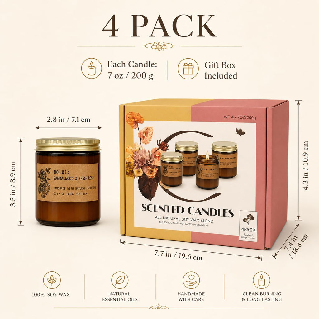 Scented Candles Gift Set for Women, 4 Pack Large Soy Wax Aromatherapy Candles for Home, Long Lasting Home Fragrance for Mum, Wife and Friends on Birthdays, Christmas and Mother's Day, Up to 200 Hours