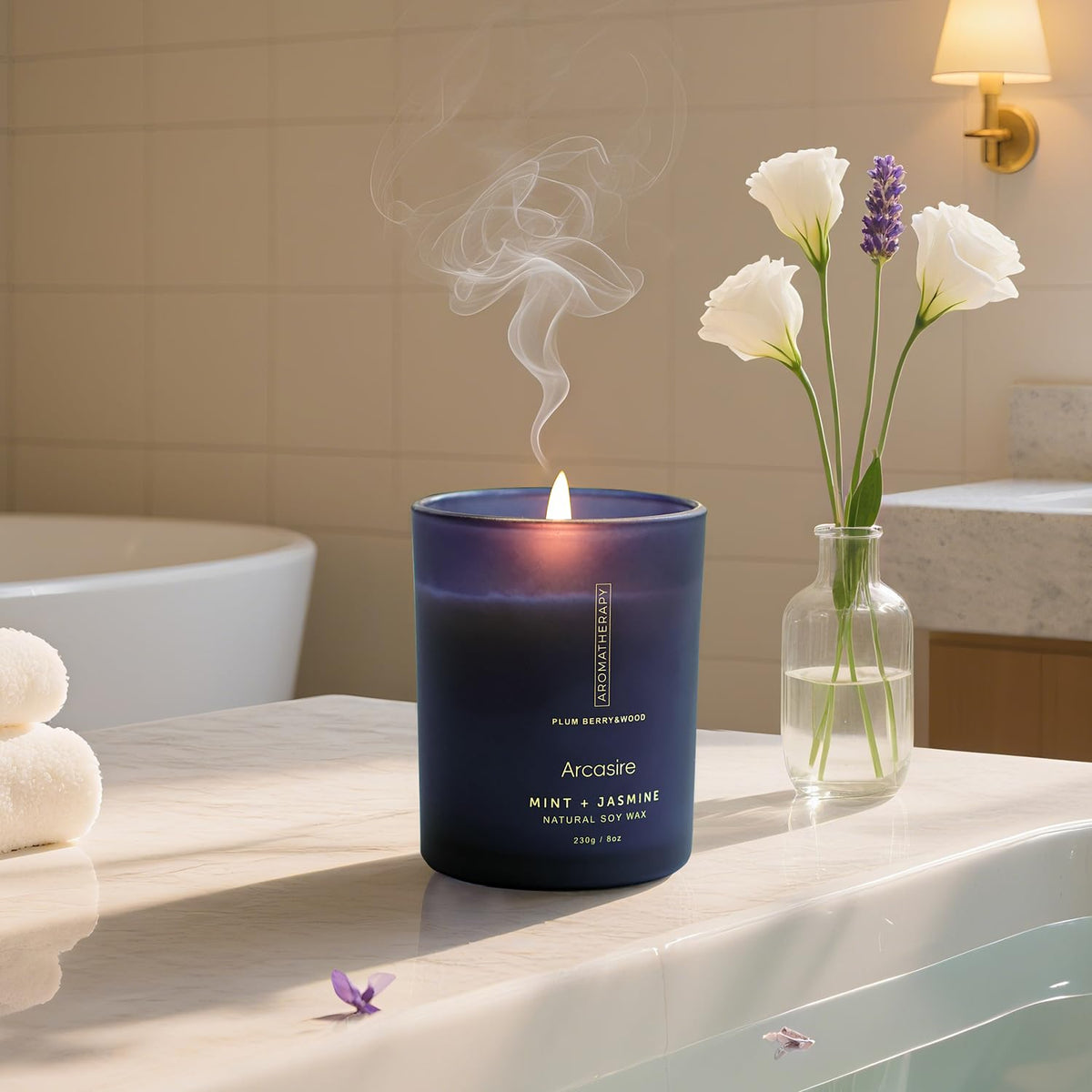 Mint Jasmine Scented Candle, Luxury Candles for Women, 8oz Soy Wax Candle