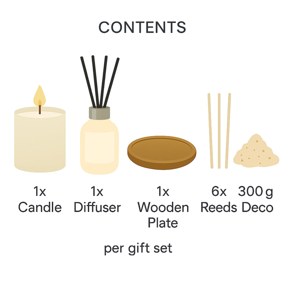 French Connection Lemon Drizzle Home Fragrance Gift Set | Scented Candle & Reed Diffuser with Wooden Plate, Sand | Luxury Aromatherapy Set | (Small)