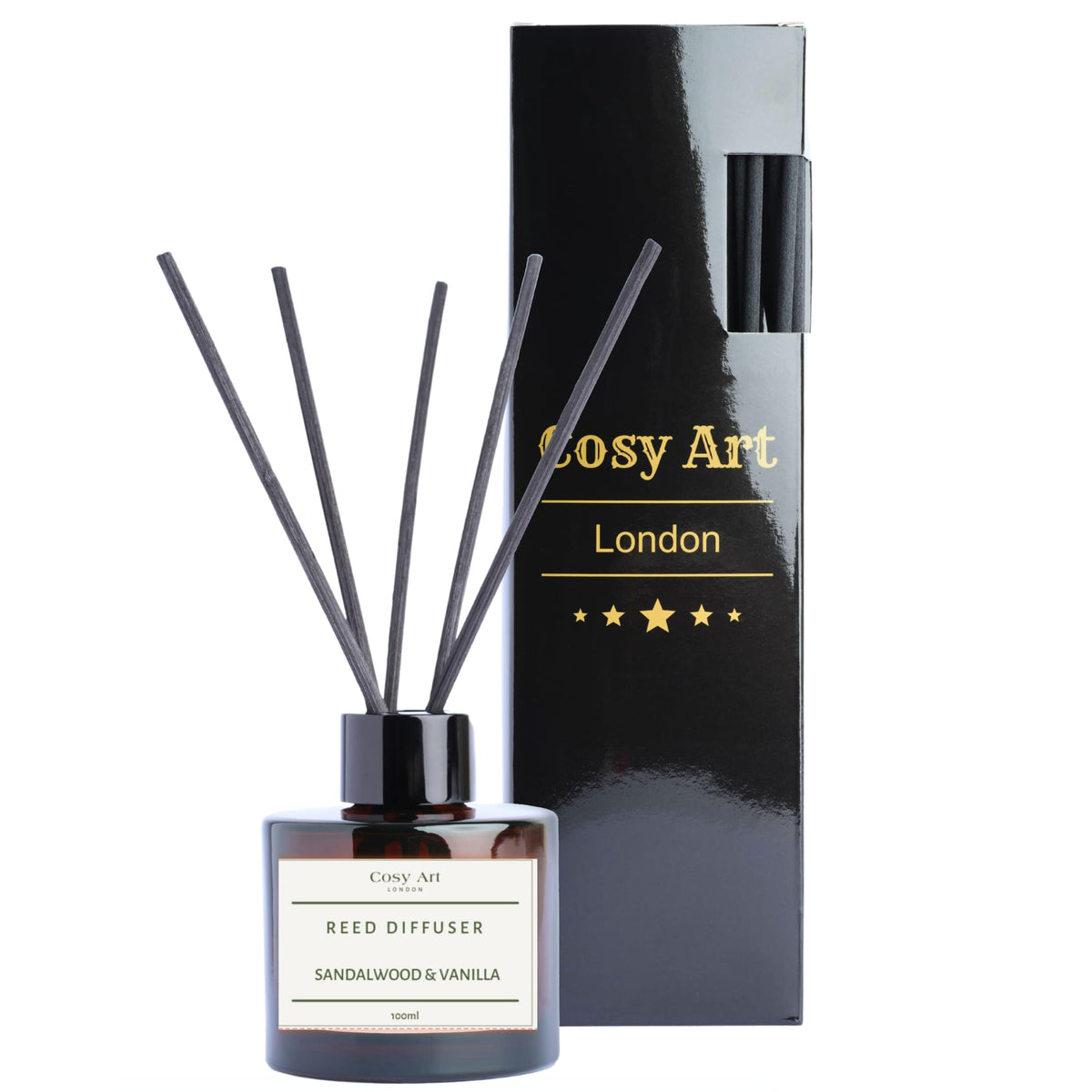 Luxury Sandalwood & Vanilla Reed Diffuser | Long-Lasting 100ml Home Fragrance | Includes Extra Rattan Reeds for Optimal Scent Throw | Vegan & Cruelty-Free for Home & Office Décor