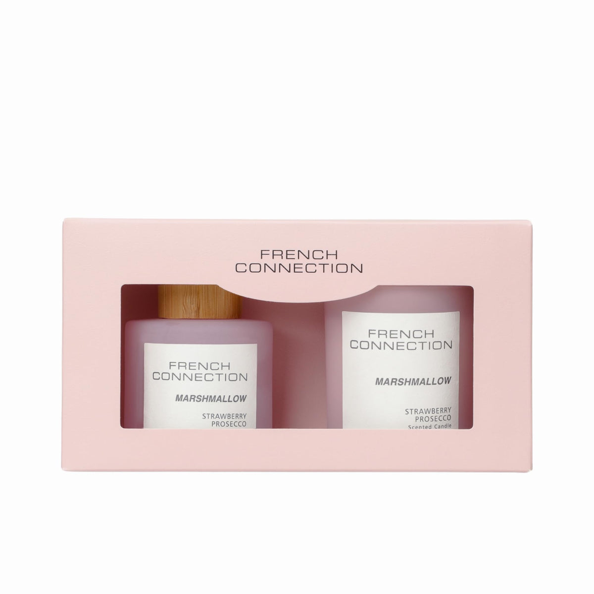 French Connection Pastel Range Strawberry Prosecco 130G Candle and 100ML Reed Diffuser Gift Set