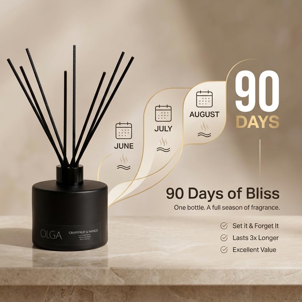 OLGA Reed Diffuser – 180ml Grapefruit & Mango Reed Diffusers for Home