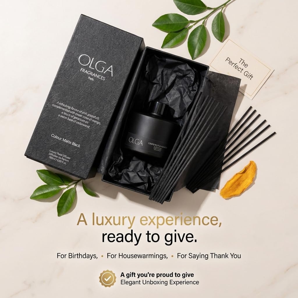 OLGA Reed Diffuser – 180ml Grapefruit & Mango Reed Diffusers for Home