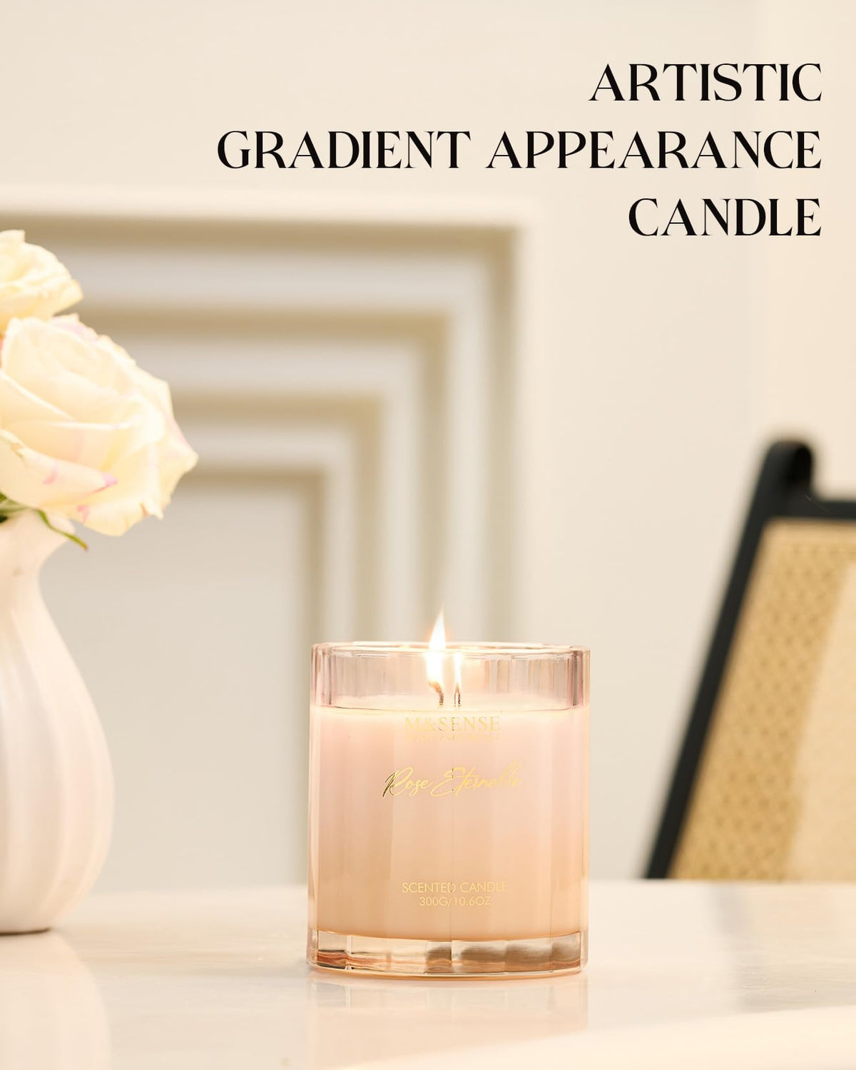 M&SENSE Rose Eternelle Soy Scented Candles Gifts for Women 300g 60 Hour Burn Luxury Jar Candles for Women Home Decor Valentines Day Organic Non Toxic Aromatherapy Candle for Relaxing Yoga Spa