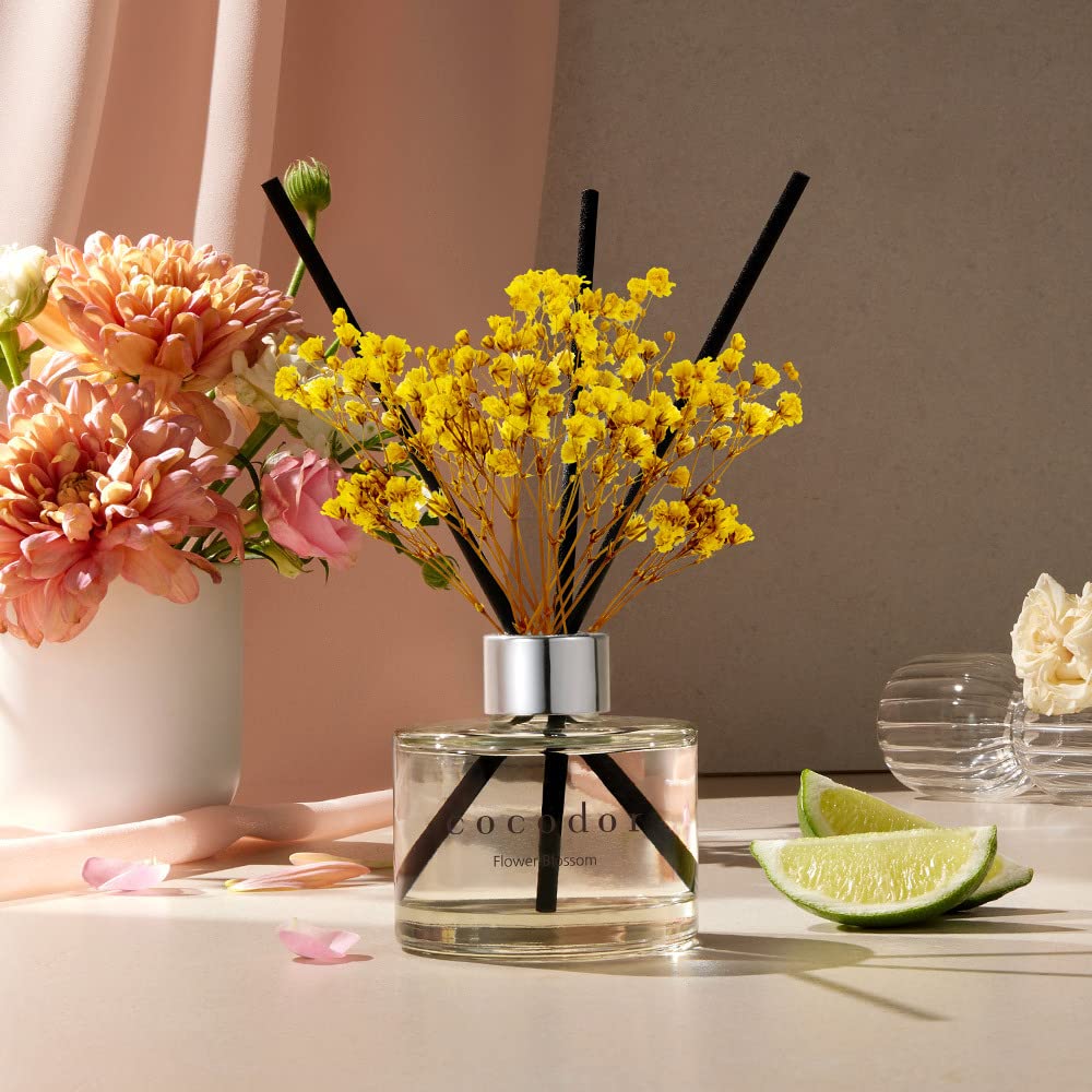 COCODOR Flower Reed Diffuser set / 6.7oz(200ml) / White Jasmine/Scent Diffuser with Sticks Home Fragrance Reed Diffuser for Bathroom Shelf Decor