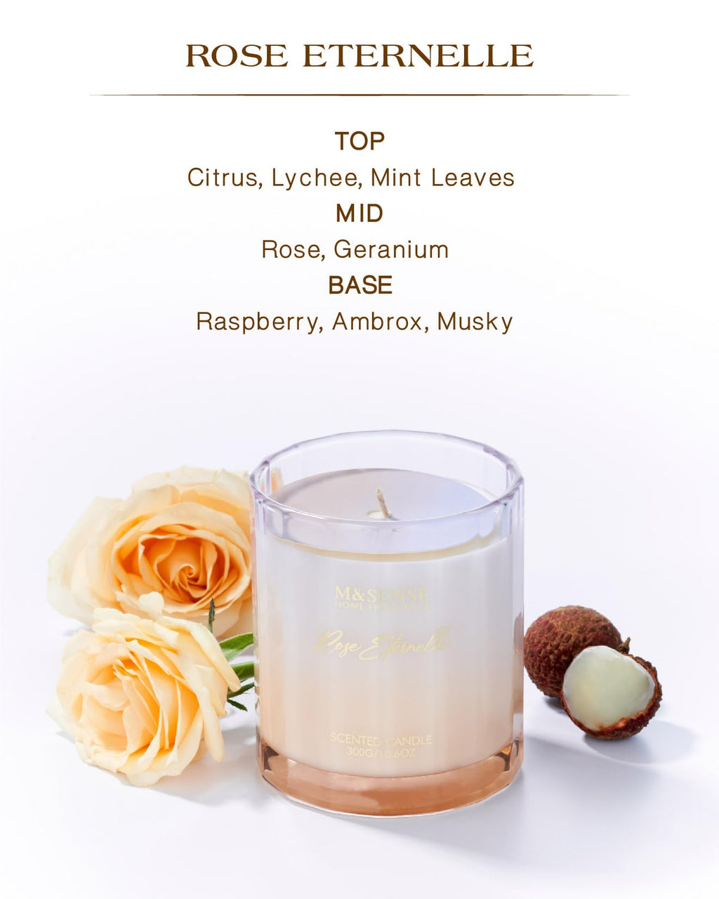 M&SENSE Rose Eternelle Soy Scented Candles Gifts for Women 300g 60 Hour Burn Luxury Jar Candles for Women Home Decor Valentines Day Organic Non Toxic Aromatherapy Candle for Relaxing Yoga Spa