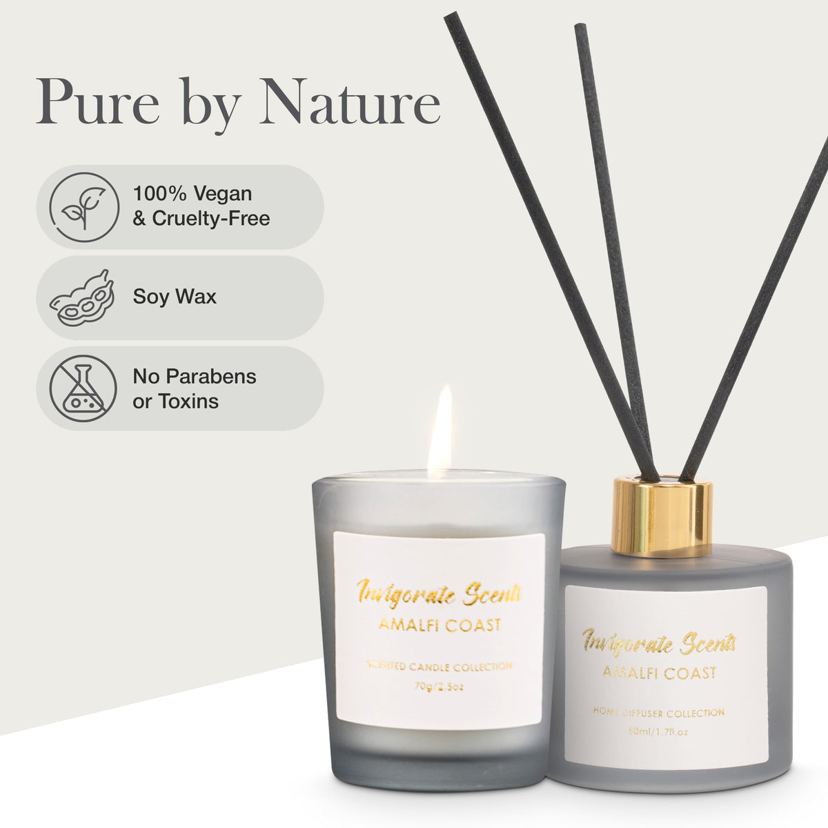 Amalfi Coast Lemon Candle & Reed Diffuser Gift Set, Present for Women