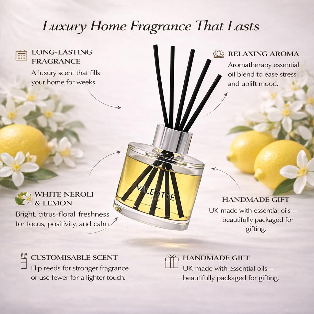 Valentte Reed Diffuser for Home- White Neroli & Lemon Scented- 100 ml