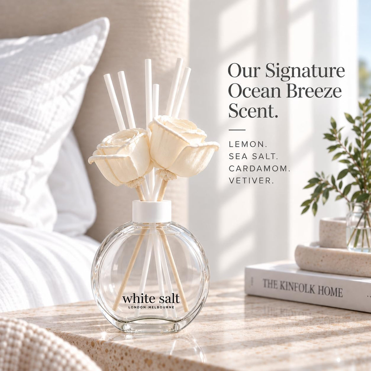 White Salt London Melbourne Ocean Breeze Reed Diffuser 100ml Luxury Home Fragrance with Essential Oils Long Lasting for Bedroom Bathroom and Living Room