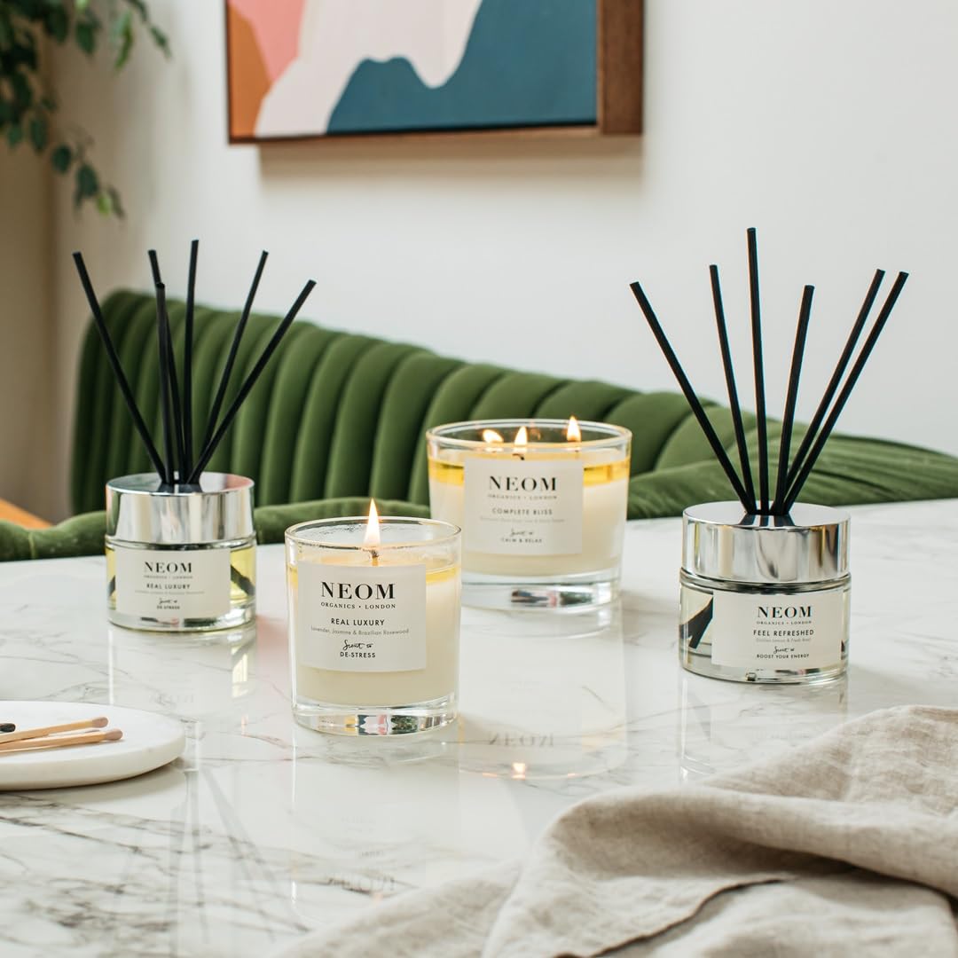 NEOM- Real Luxury Scented Candle, 3 Wick | Lavender, Jasmine & Sandalwood | Essential Oil Aromatherapy Candle | Scent to De-Stress