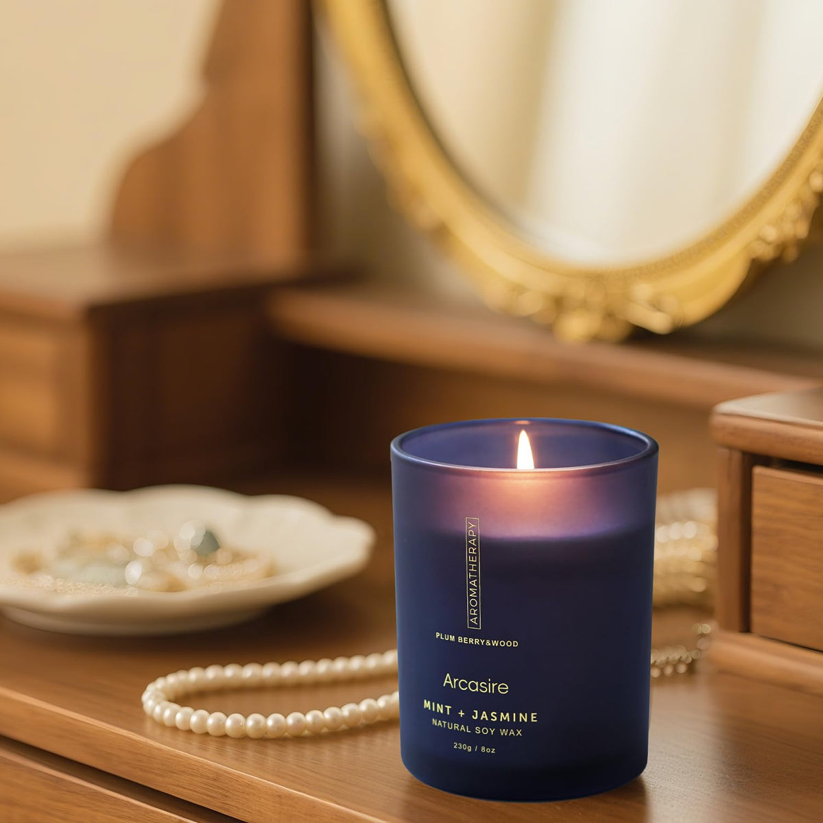 Mint Jasmine Scented Candle, Luxury Candles for Women, 8oz Soy Wax Candle