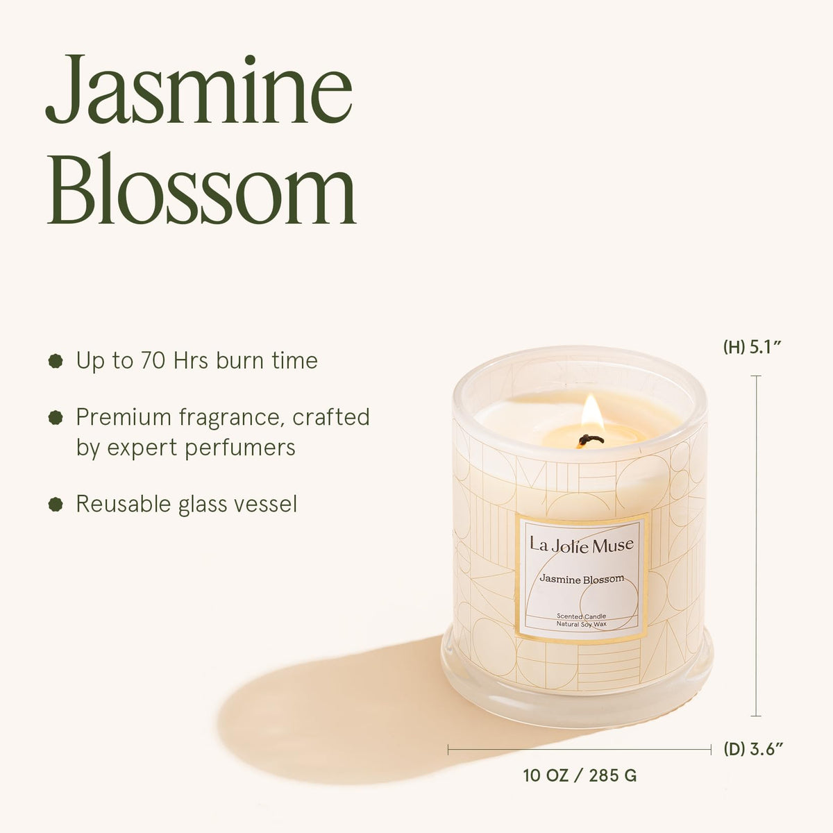 La Jolíe Muse Scented Candles Gifts for Women, Jasmine Candle Mothers Day Gifts Set Glass Jar 9.9Oz /280g, Natural Soy Wax Candles 70 Hours Long Burning