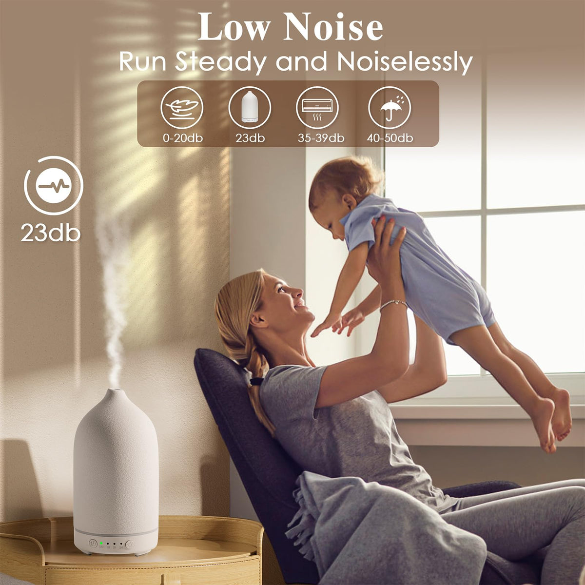 Diffuserlove Ceramic Diffuser 160ML Essential Oil Diffusers for Home Room Air Humidifier Cool Mist Electric Diffuser for Bedroom White(Size:6.8"H x 3.6"W)