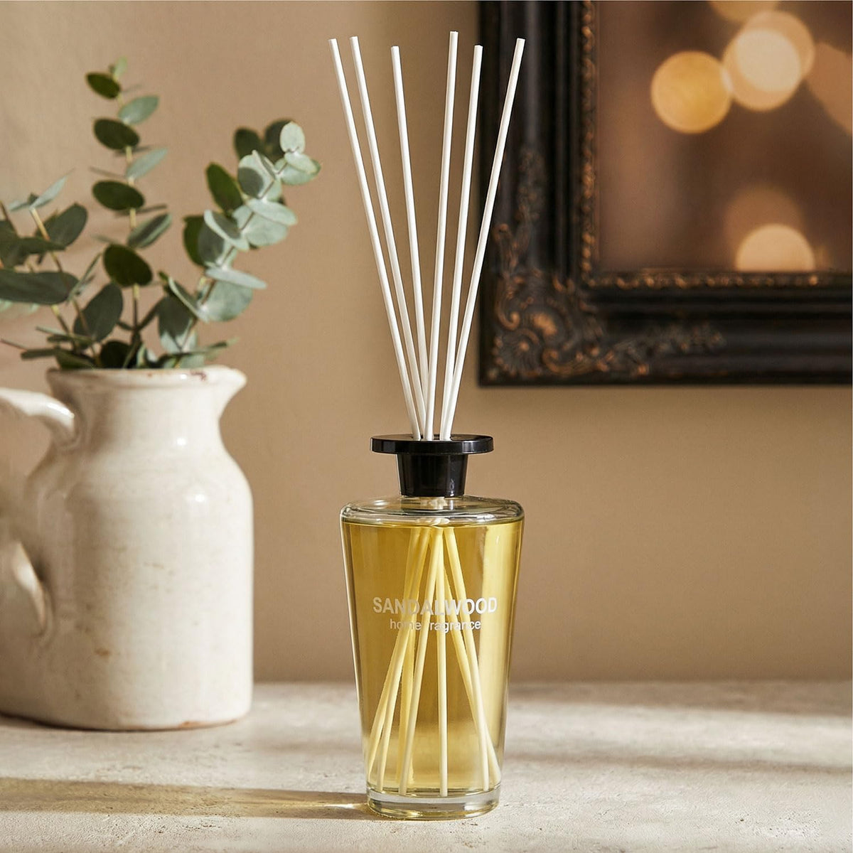 Sandalwood 1000ml Reed Oil Diffuser Set, Luxury Beautiful Home Fragrance for Bedroom Living Room Home Decor Office Essential Oil Reed Diffuser for Stress Relief