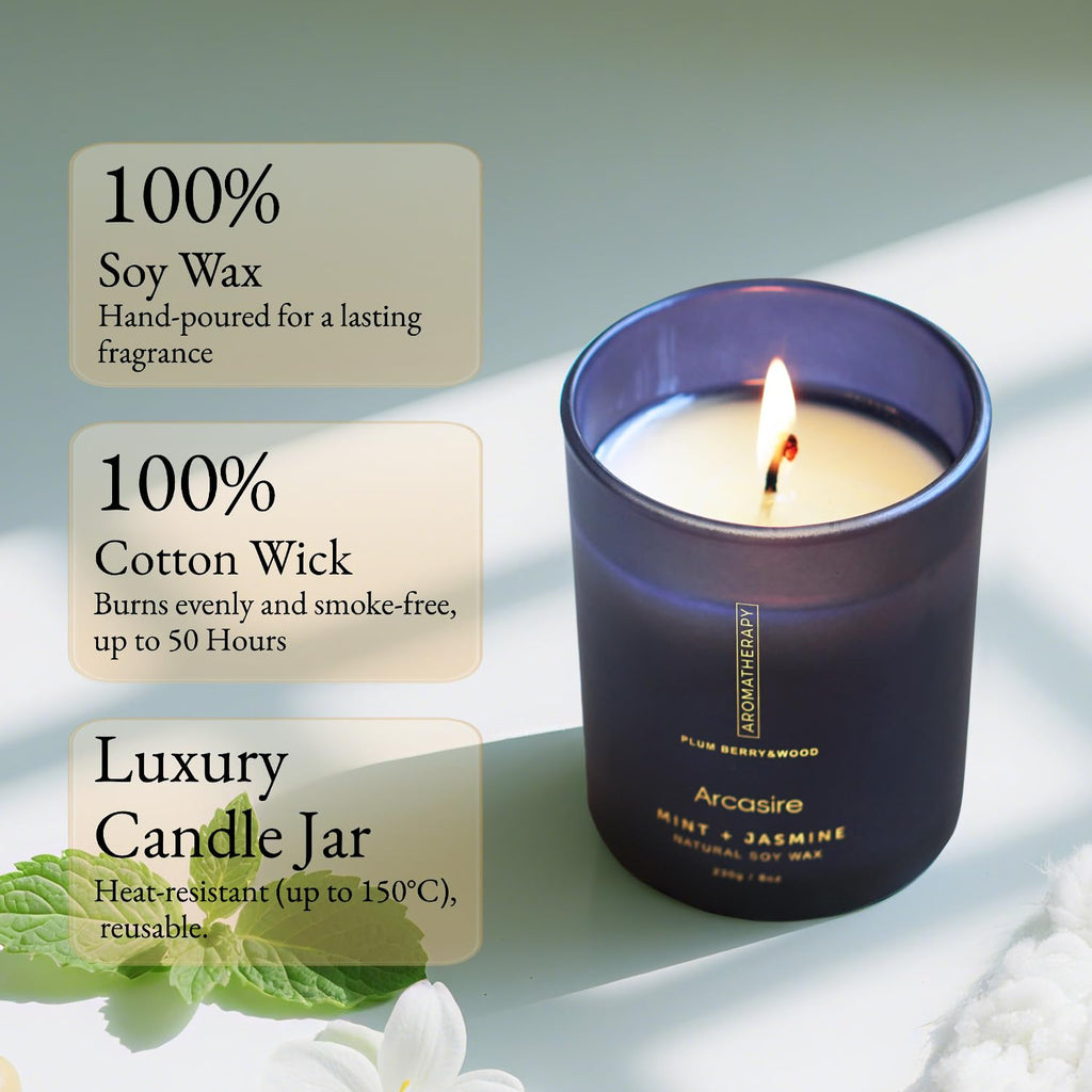 Mint Jasmine Scented Candle, Luxury Candles for Women, 8oz Soy Wax Candle