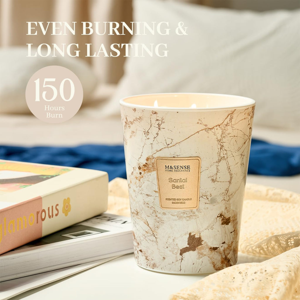 M&SENSE Scented Candles Gifts for Women 990g Santal 3-Wick Natural Soy Wax Large Candles 150H Long Burning Aromatherapy Candles Gift for Men, Perfect Halloween Christmas Wedding Gifts