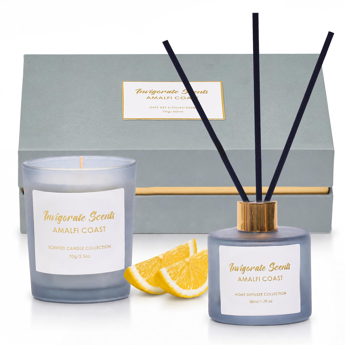 Amalfi Coast Lemon Candle & Reed Diffuser Gift Set, Present for Women