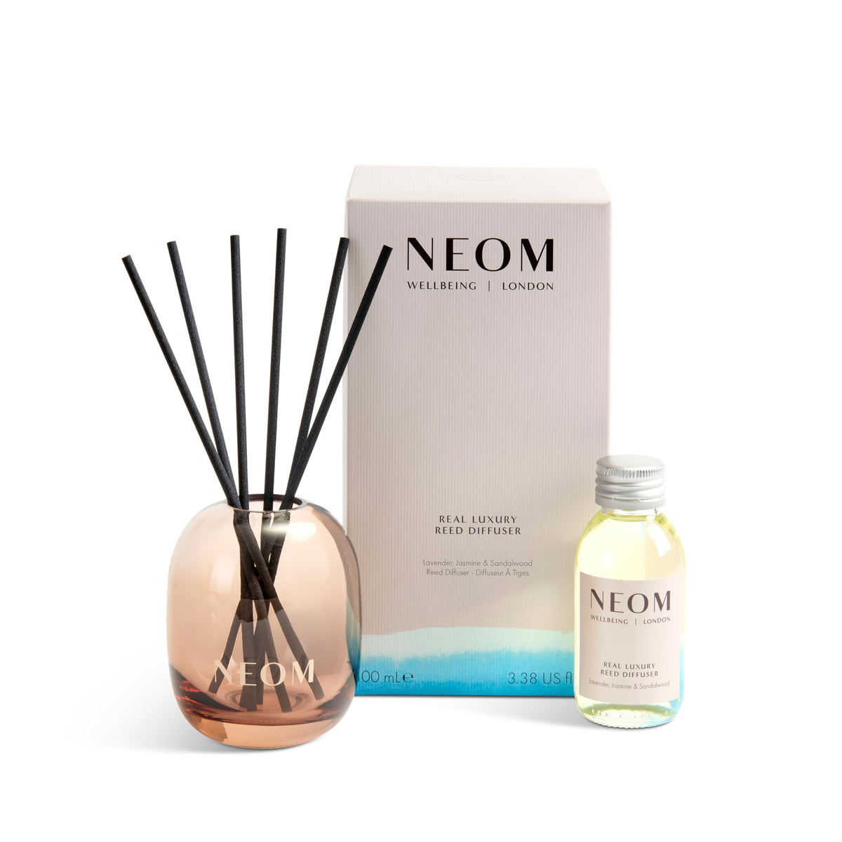 NEOM Real Luxury Reed Diffuser, Lavender, Jasmine & Sandalwood, 100ml