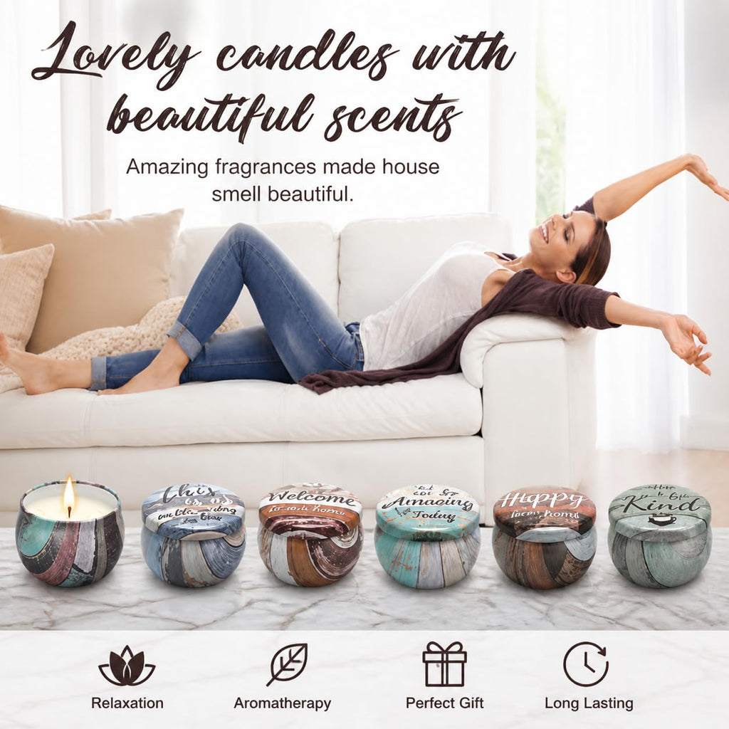 Luxury Scented Candle Gift Set for Women Natural Soy Wax Aromatherapy Candles in Elegant Wooden Gift Box for Relaxing, Self Care & Cosy Home Spa, Small Thoughtful Gift for Birthday, Mum, Christmas