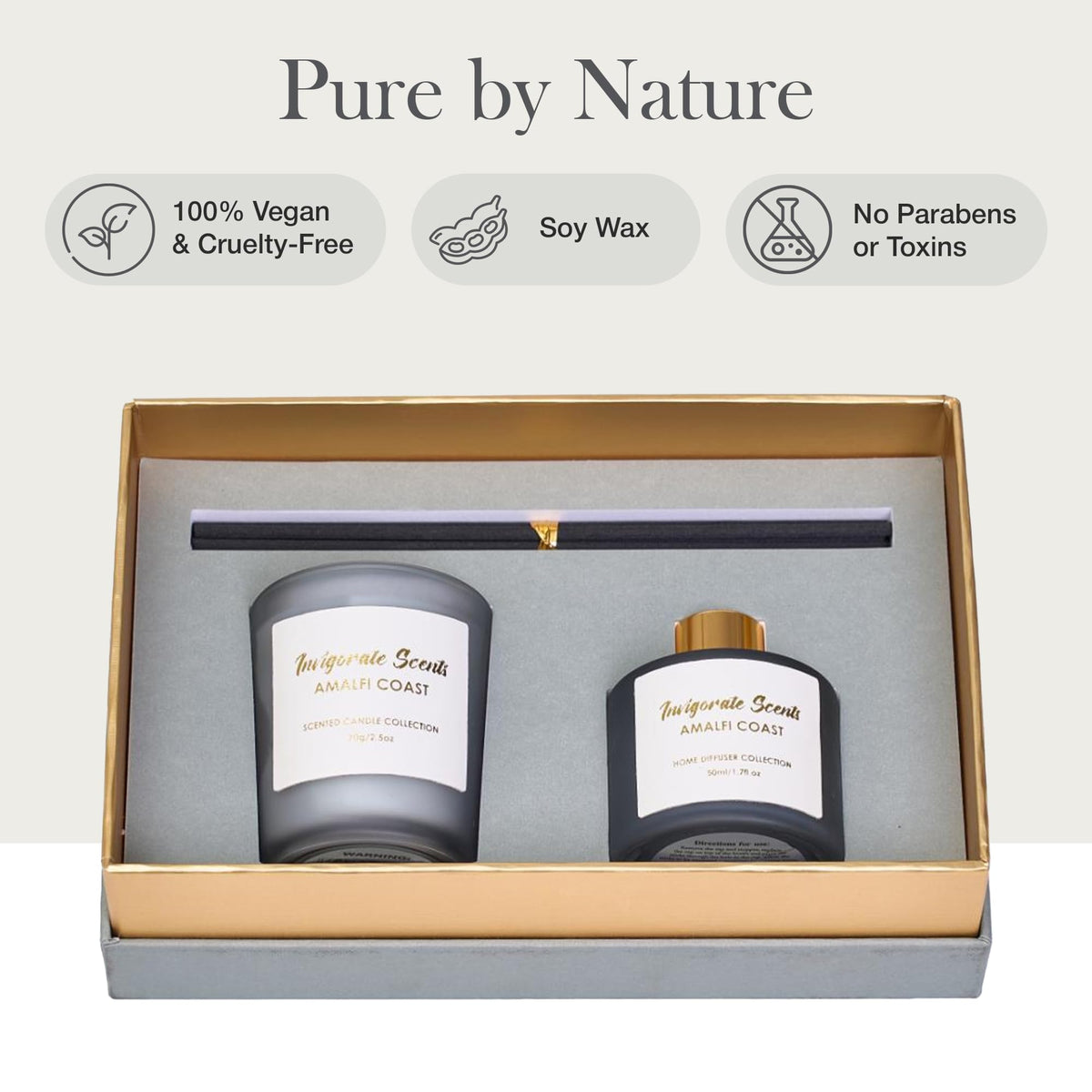 Amalfi Coast Lemon Candle & Reed Diffuser Gift Set, Present for Women