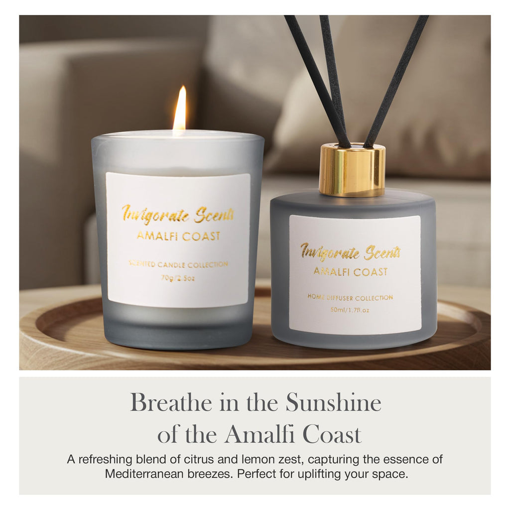 Amalfi Coast Lemon Candle & Reed Diffuser Gift Set, Present for Women