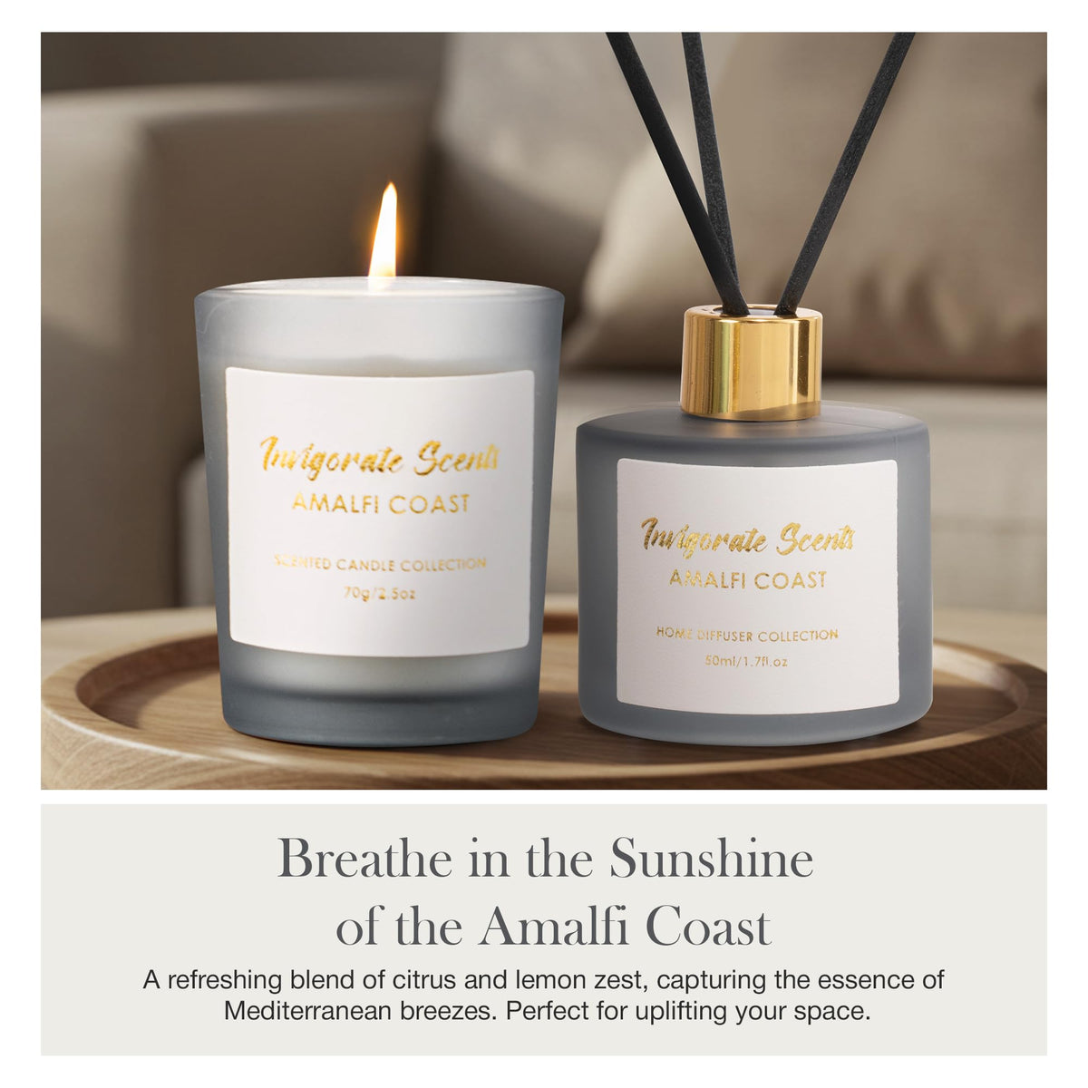 Amalfi Coast Lemon Candle & Reed Diffuser Gift Set, Present for Women