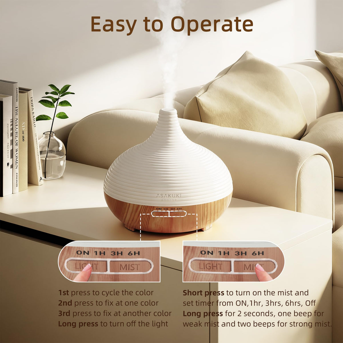 ASAKUKI 300ml Essential Oil Diffuser with 4 Timers & 14 Colour LED Lights