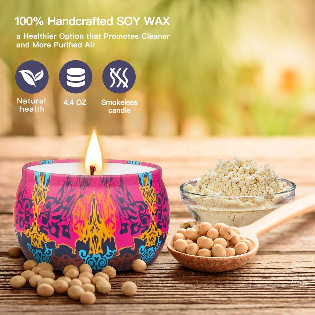 YMing Scented Candles Gifts for Women, 5.65 oz Large Aromatherapy Candles, Candle Gift Set, Real Soy Wax Portable Travel Tin Candle, 4 Pack Metal, Gifts Set for her, Birthday, Valentine's Day