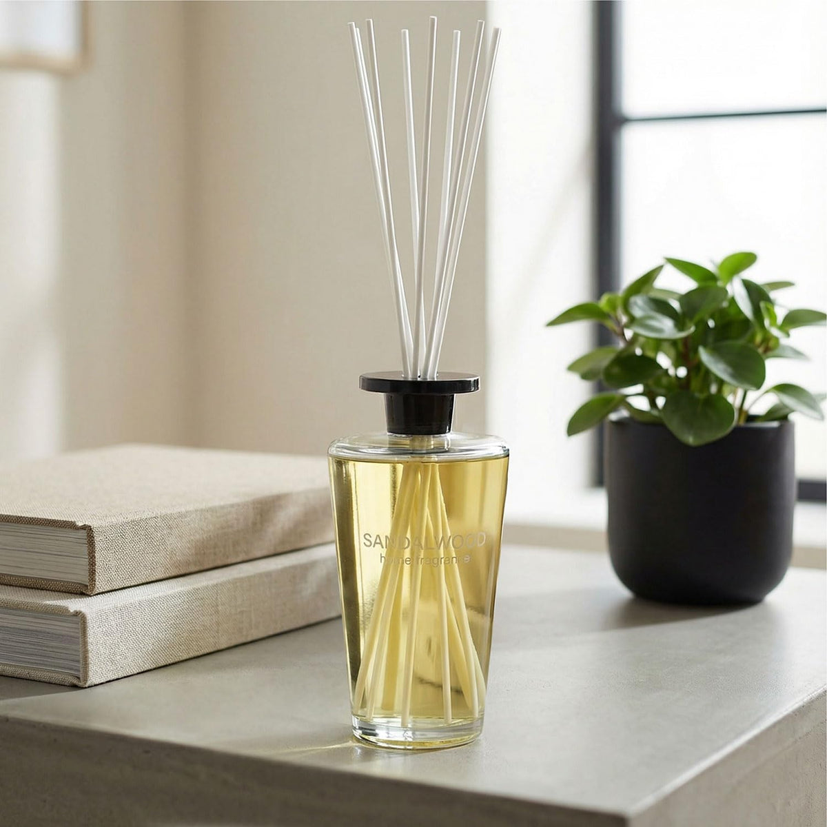 Sandalwood 1000ml Reed Oil Diffuser Set, Luxury Beautiful Home Fragrance for Bedroom Living Room Home Decor Office Essential Oil Reed Diffuser for Stress Relief
