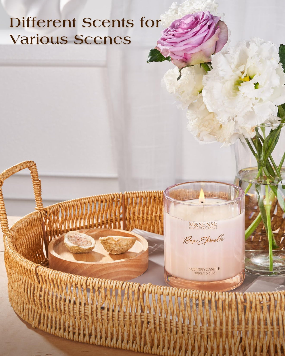 M&SENSE Rose Eternelle Soy Scented Candles Gifts for Women 300g 60 Hour Burn Luxury Jar Candles for Women Home Decor Valentines Day Organic Non Toxic Aromatherapy Candle for Relaxing Yoga Spa