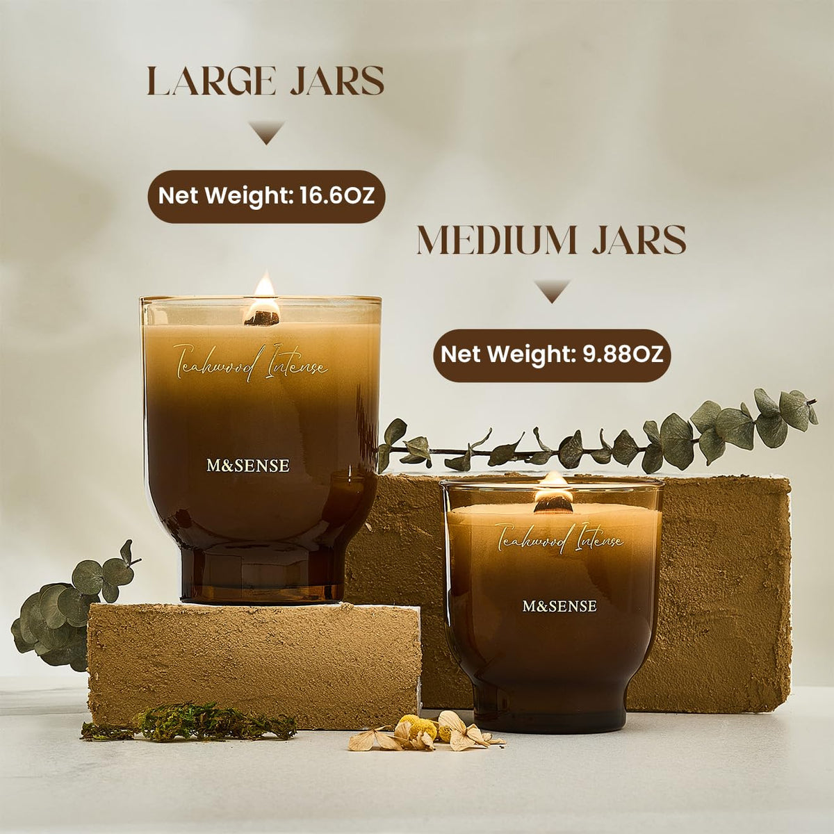 M&SENSE Teakwood Intense Scented Candle with Crackling Wick, 270g, 60 Hour Burn Time for Women