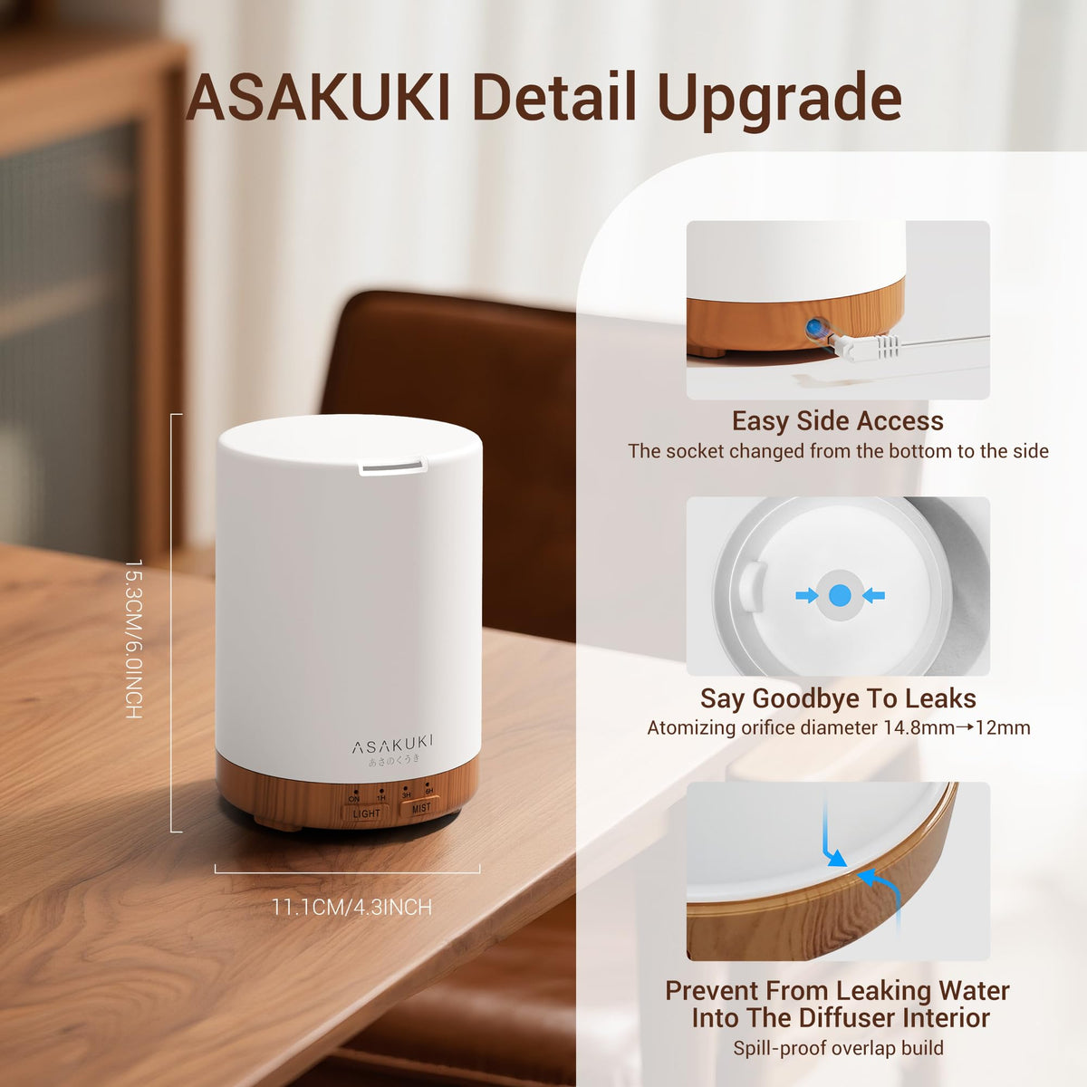 ASAKUKI 300ml Essential Oil Diffuser, Ultrasonic Aroma Diffuser with Timer