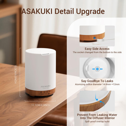 ASAKUKI 300ml Essential Oil Diffuser, Ultrasonic Aroma Diffuser with Timer