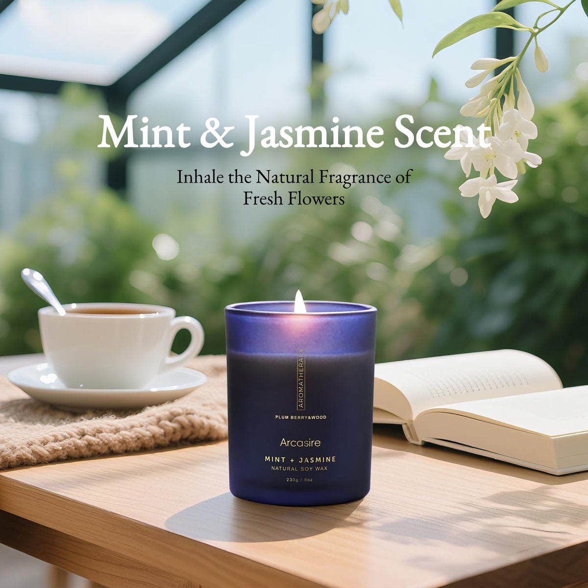 Mint Jasmine Scented Candle, Luxury Candles for Women, 8oz Soy Wax Candle