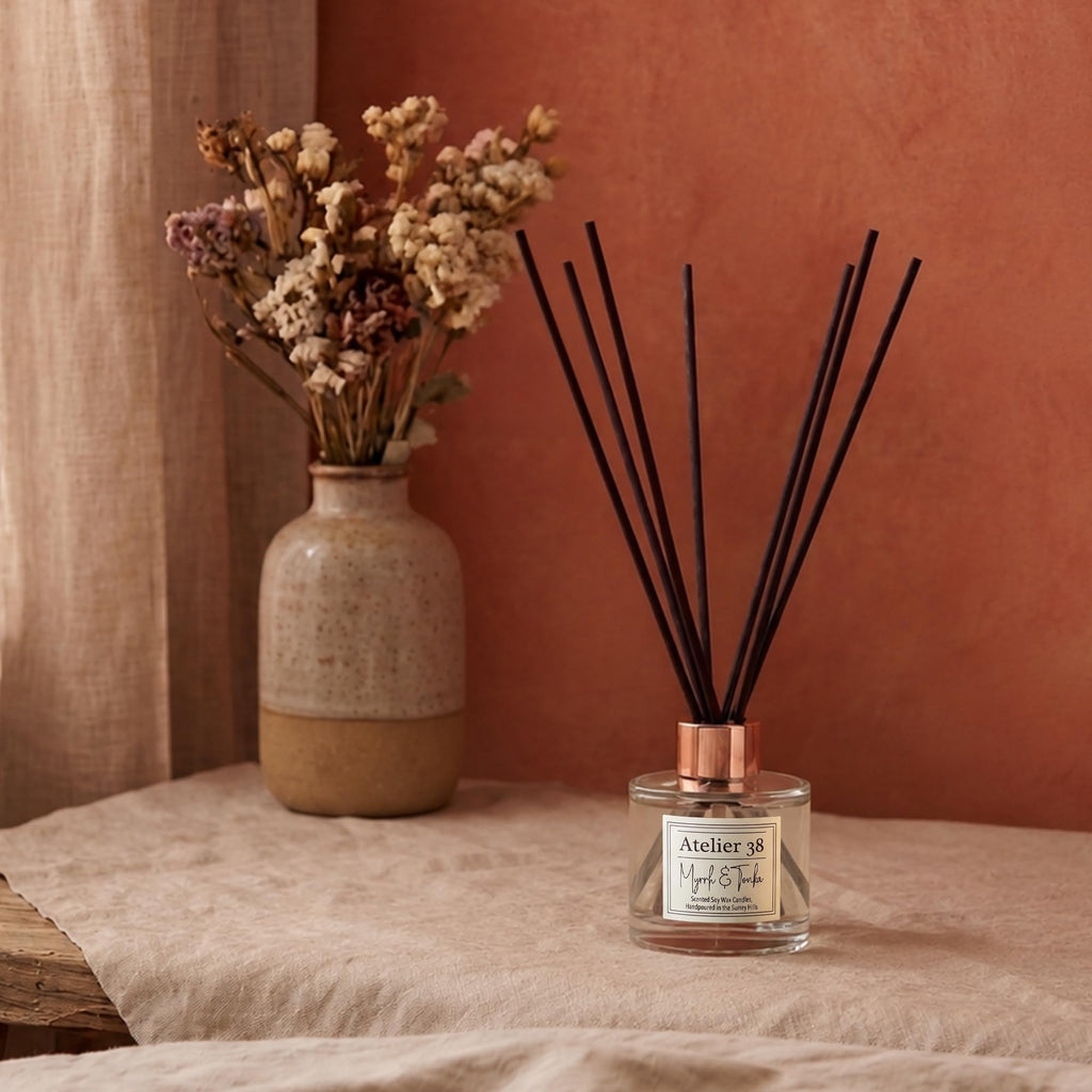 Atelier 38 Myrrh & Tonka Reed Diffuser for Home 120ml - Luxury Reed Diffusers for Home Fragrance, Long Lasting Air Diffuser & Bathroom Air Freshener - Home essential