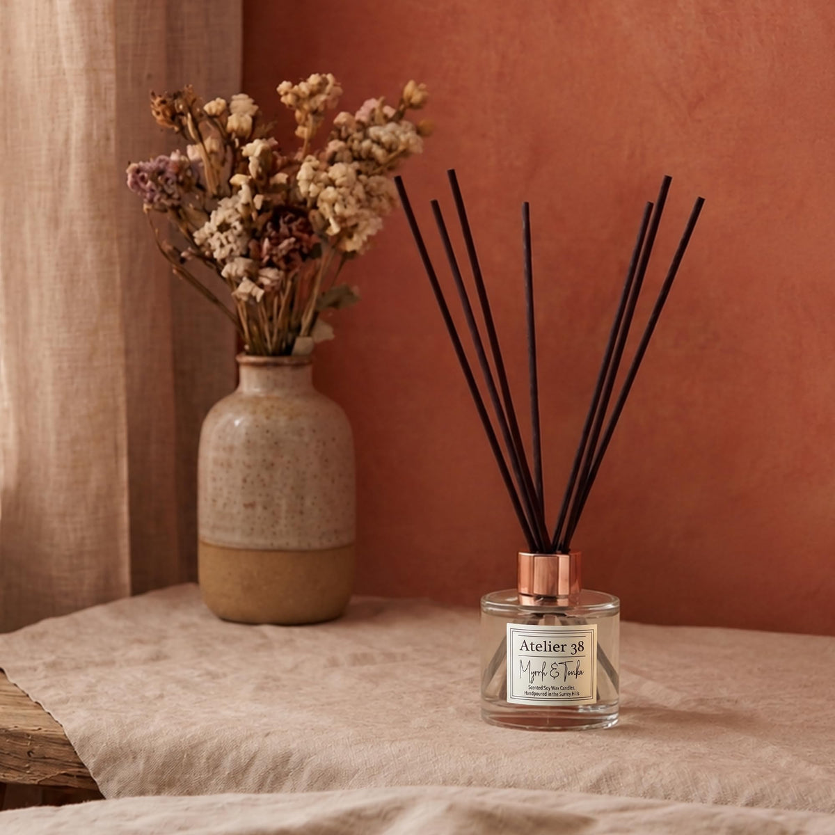 Atelier 38 Myrrh & Tonka Reed Diffuser for Home 120ml - Luxury Reed Diffusers for Home Fragrance, Long Lasting Air Diffuser & Bathroom Air Freshener - Home essential