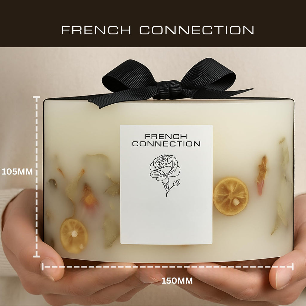 French Connection Cherry Blossom & Rose Scented Candle Botanical Pillar Candle | Aromatherapy Candles Gifts For Women & Men- (1.5KG/91hr) Burn Time | Long-Lasting Large 3 Wick Candle Housewarming Gift